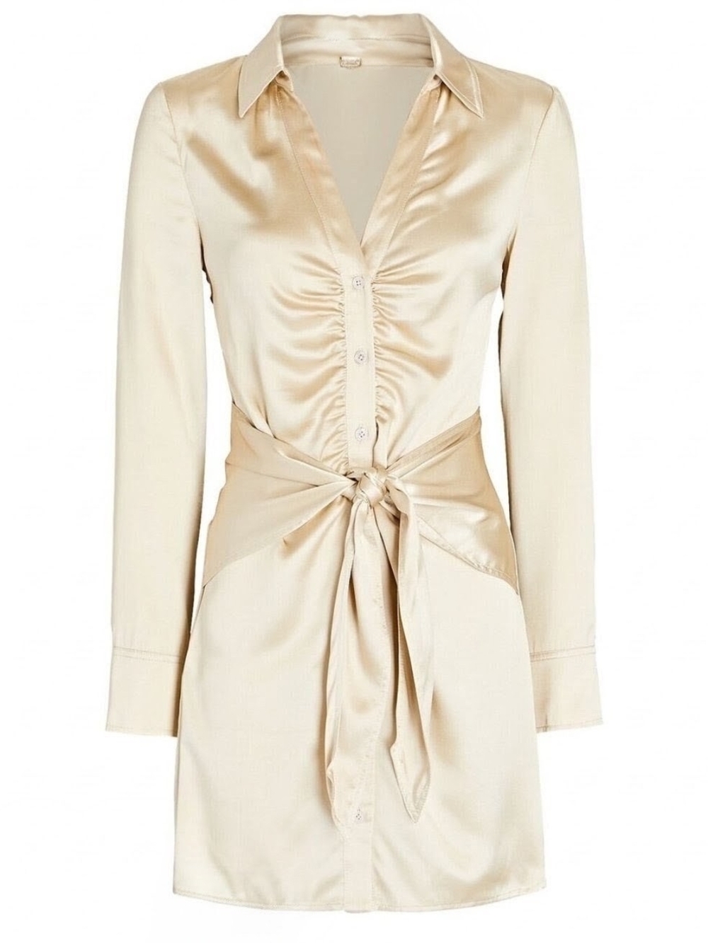 Alice Elle Cream Satin Long Sleeve Tie-Front Mini Dress Size 12 US 8